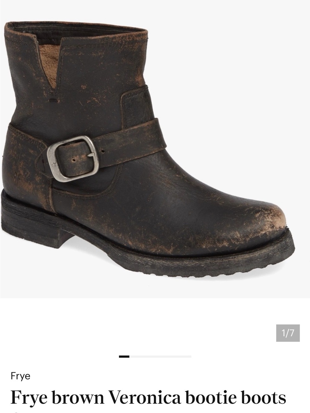 Frye dark brown distressed engineer ankle boot with buckle